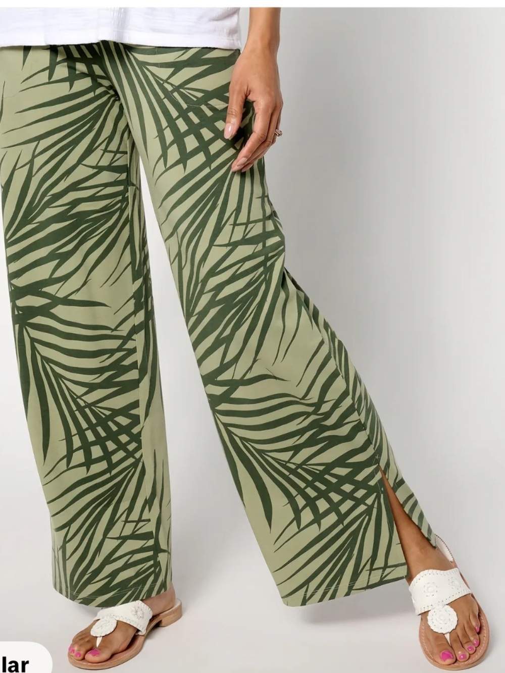 Palm Print Wide Leg Olive Green pants